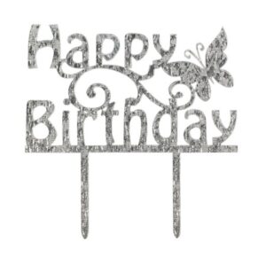 Topper Happy Birthday hõbedane